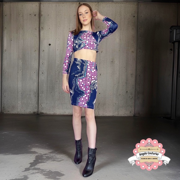 NEW HANDMADE Two piece outfit retro fitted skirt crop top coordinates - Picture 3 of 6